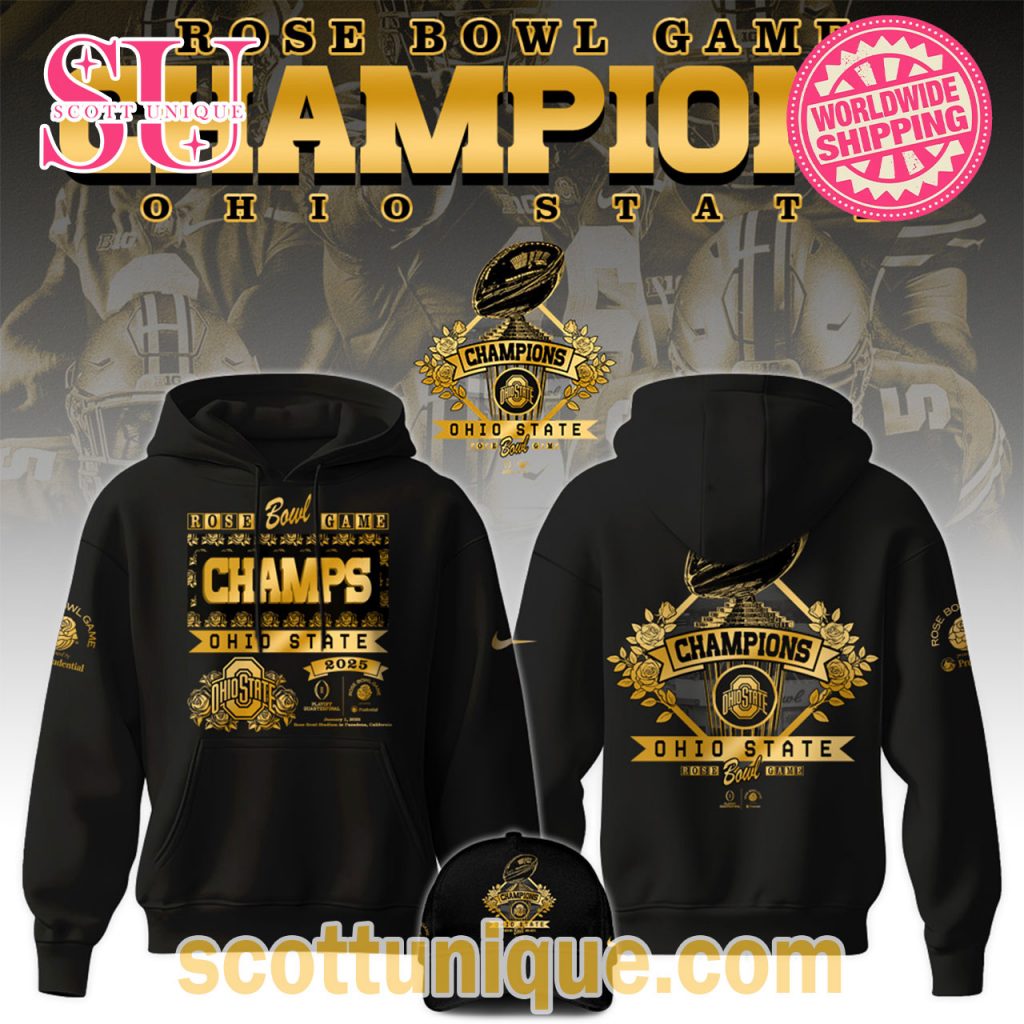Ohio State Buckeyes x Rose Bowl Champions 2025 Black Hoodie Ohio State Buckeyes x Rose Bowl Champions 2025 Black Hoodie
