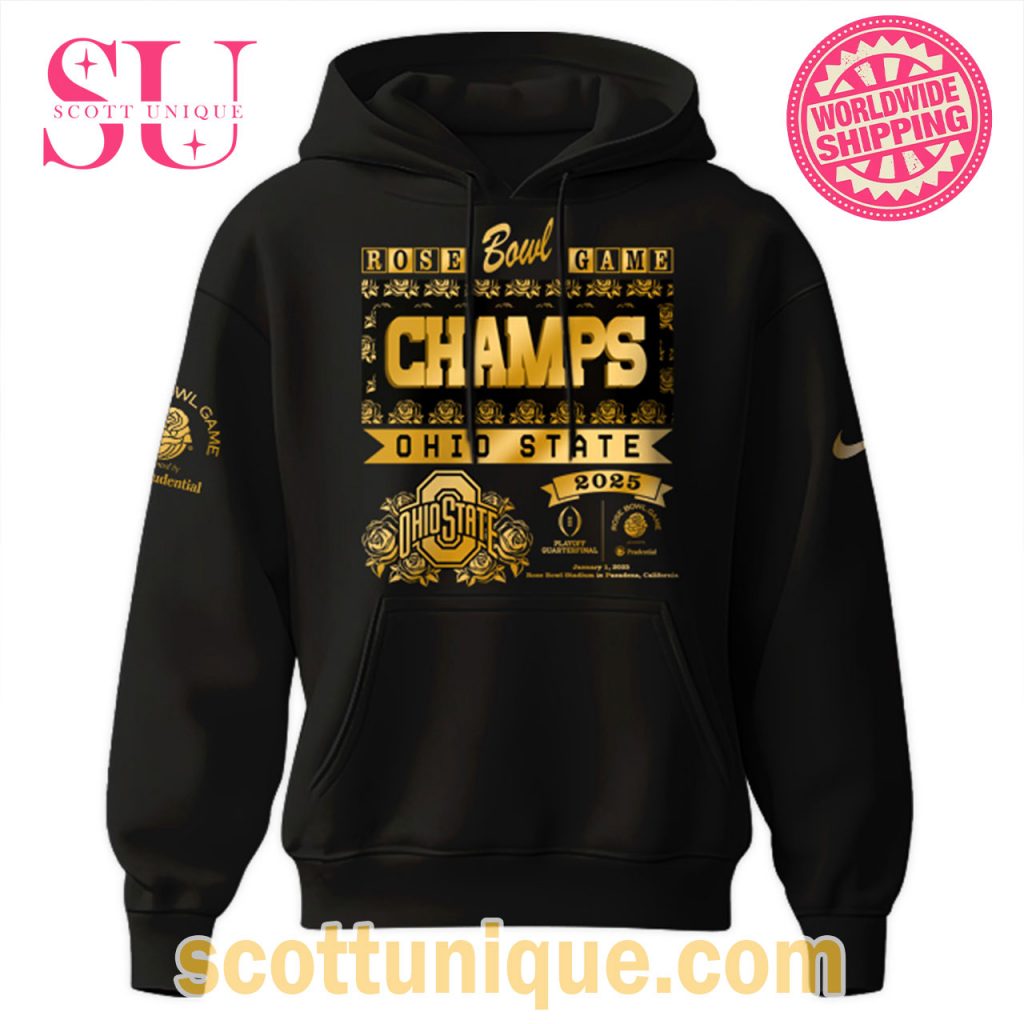 Ohio State Buckeyes x Rose Bowl Champions 2025 Black Hoodie2 Ohio State Buckeyes x Rose Bowl Champions 2025 Black Hoodie2