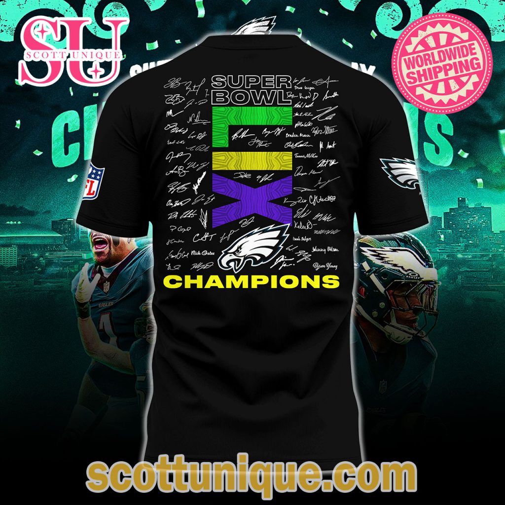 Philadelphia Eagles Signature Super Bowl LIX Champions 2025 T Shirt1 Philadelphia Eagles Signature Super Bowl LIX Champions 2025 T Shirt1