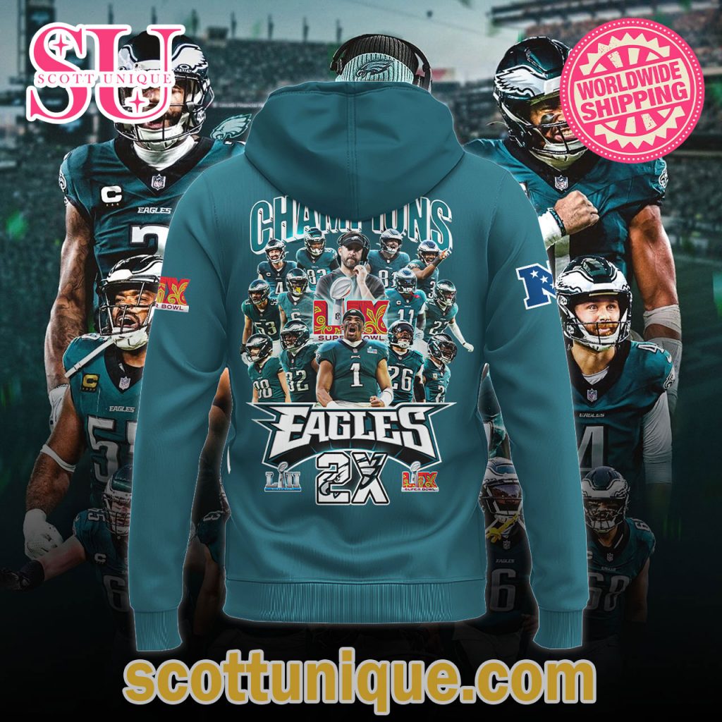 Philadelphia Eagles Super Bowl LIX Champions 2025 Cyan Hoodie1 Philadelphia Eagles Super Bowl LIX Champions 2025 Cyan Hoodie1