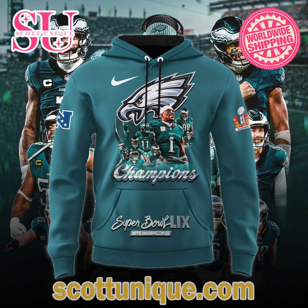 Philadelphia Eagles Super Bowl LIX Champions 2025 Cyan Hoodie2 Philadelphia Eagles Super Bowl LIX Champions 2025 Cyan Hoodie2