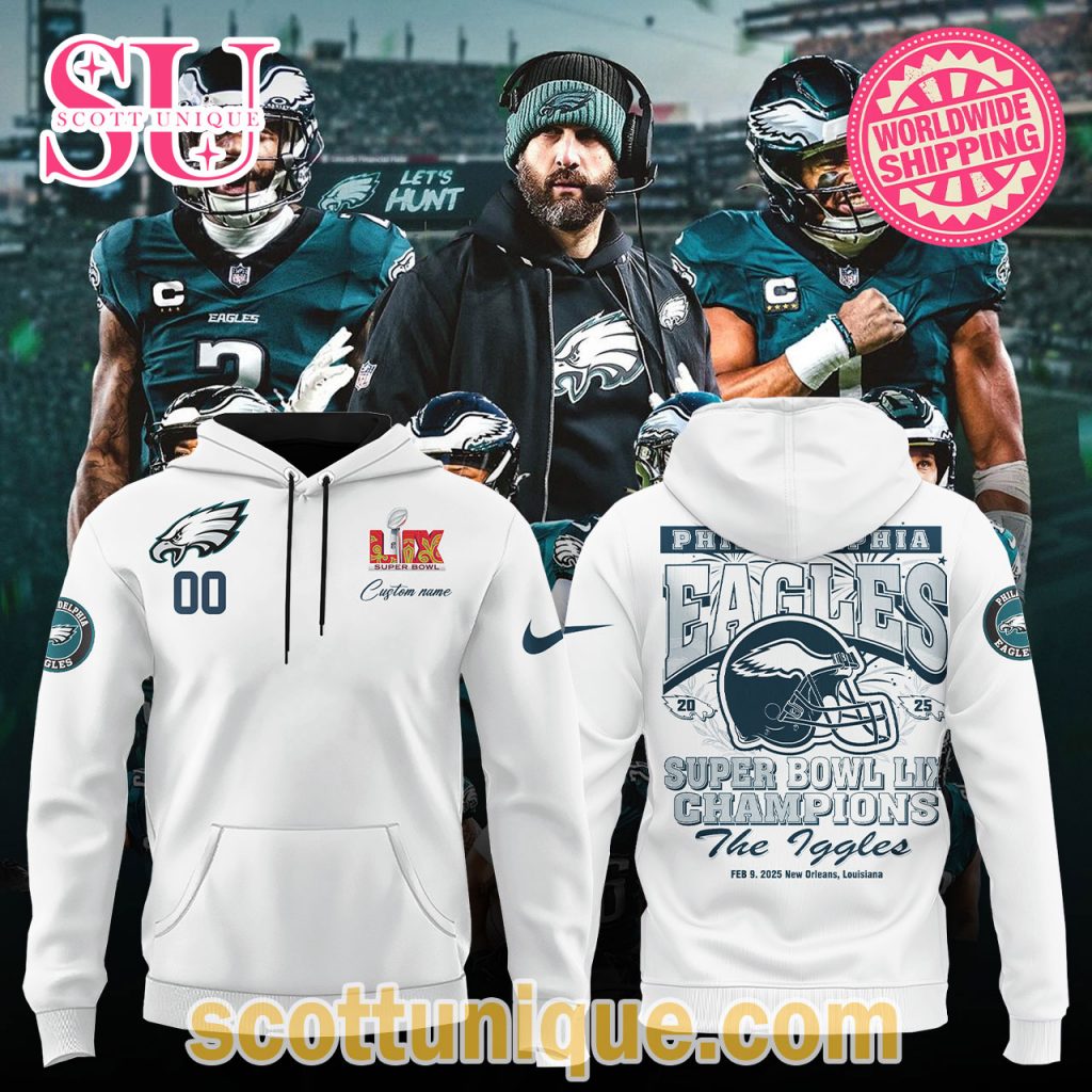 Philadelphia Eagles Super Bowl LIX Champions 2025 White Hoodie Philadelphia Eagles Super Bowl LIX Champions 2025 White Hoodie
