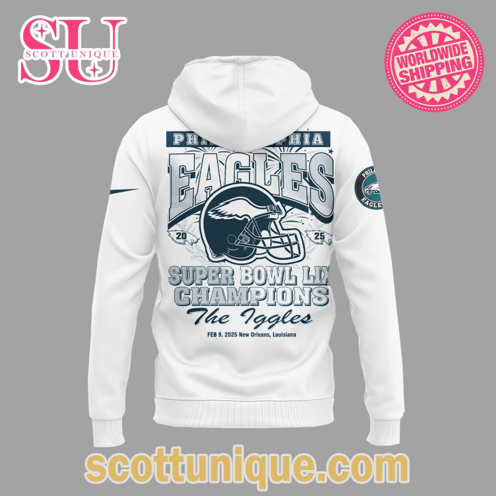 Philadelphia Eagles Super Bowl LIX Champions 2025 White Hoodie2 Philadelphia Eagles Super Bowl LIX Champions 2025 White Hoodie2