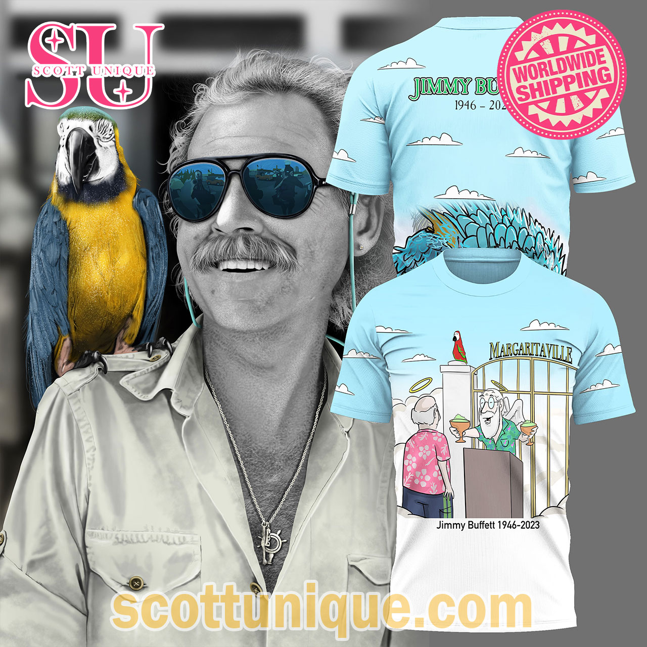 Jimmy Buffett Art 1946 – 2023 Thank You Shirt