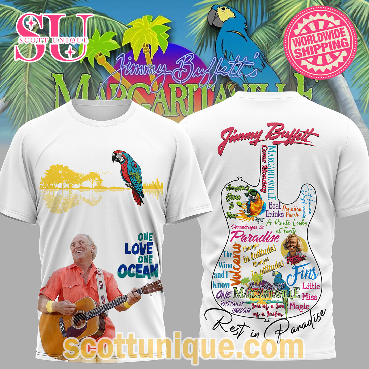 Jimmy Buffett One Love One Ocean Rest in Paradise Tee