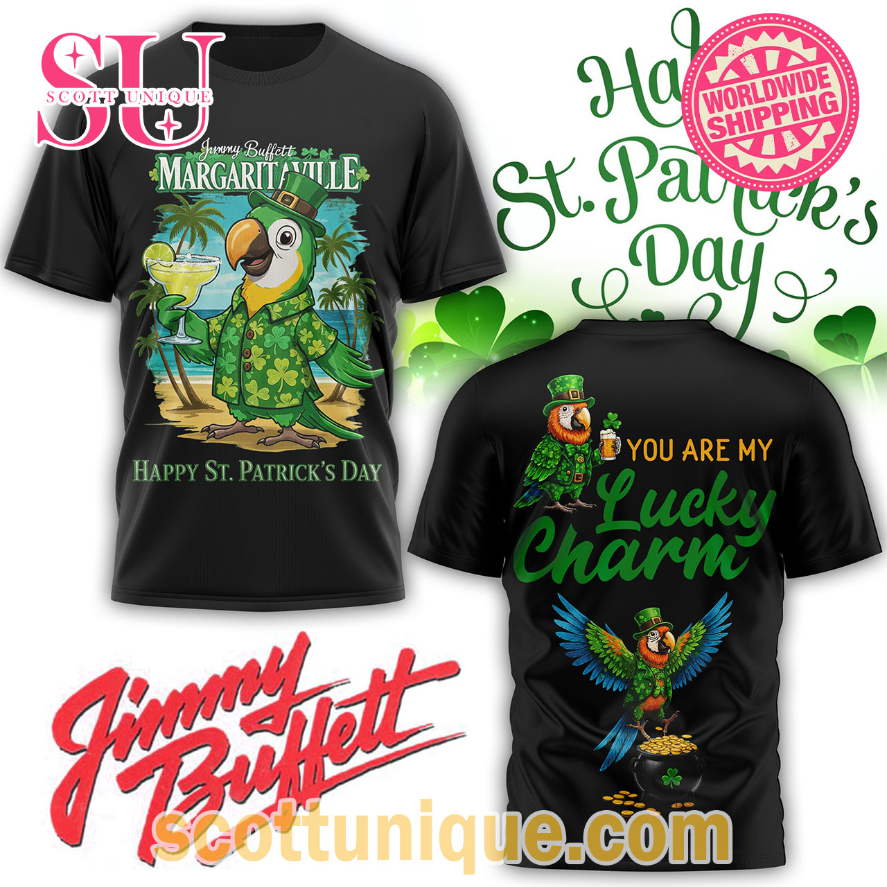 Happy St.Patrick’s Day Jimmy Buffett Black T-Shirt