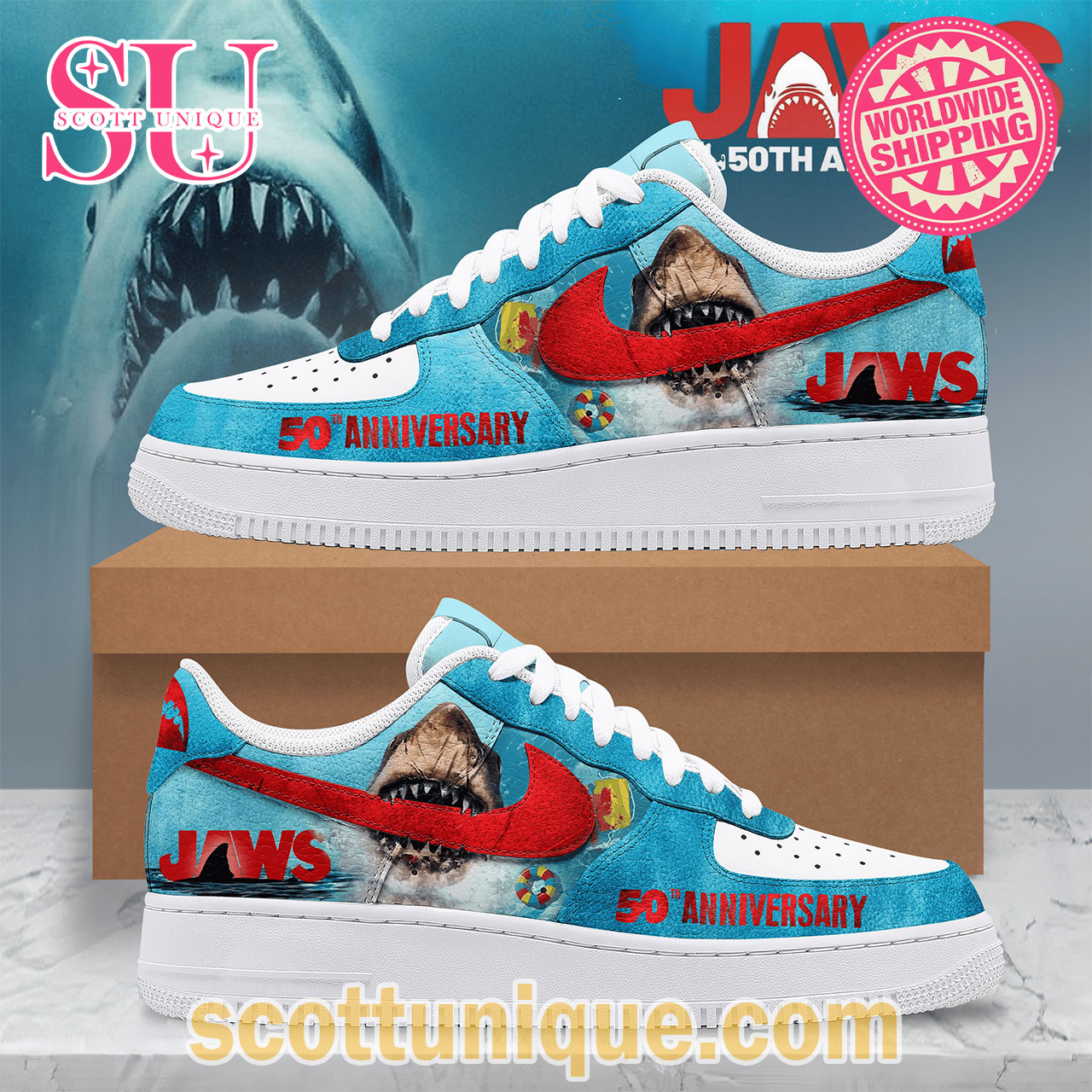 JAWS 50th Anniversary Ocean Air Force 1 Shoes Custom