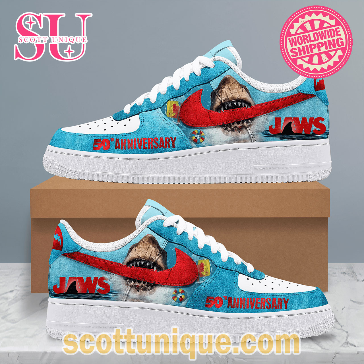 JAWS 50th Anniversary Ocean Air Force 1 Shoes Custom