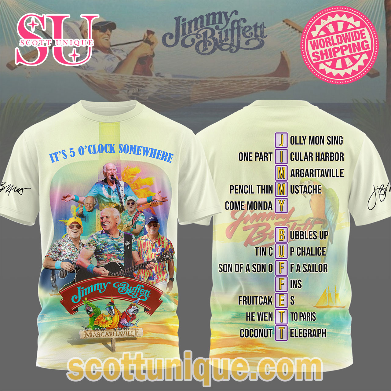 Jimmy Buffett It’s 5 O’Clock Somewhere Yellow Pastel T-Shirt