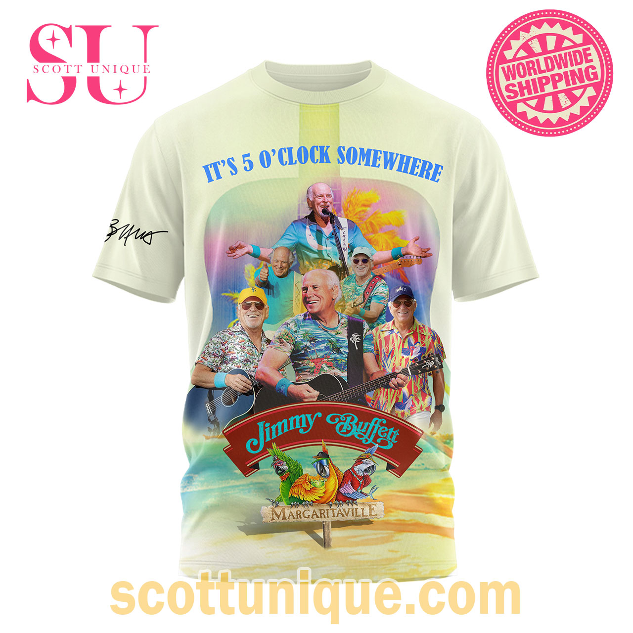 Jimmy Buffett It’s 5 O’Clock Somewhere Yellow Pastel T-Shirt