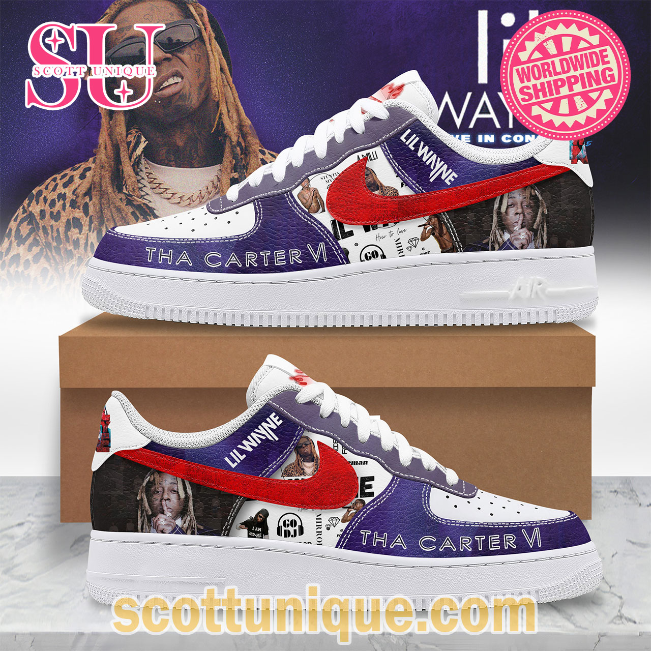 Lil Wayne Tha carter VI Album Purple Air Force 1 Shoes