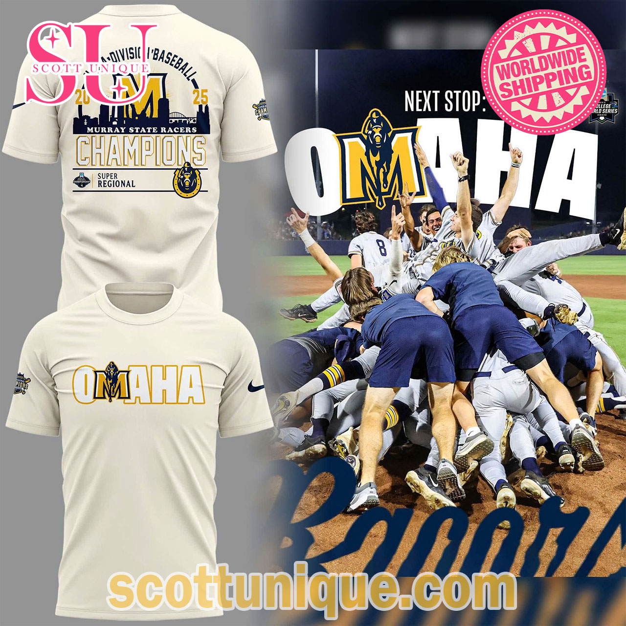 OMAHA NCAA Division Baseball Murray State Racers Champions 2025 T-Shirt