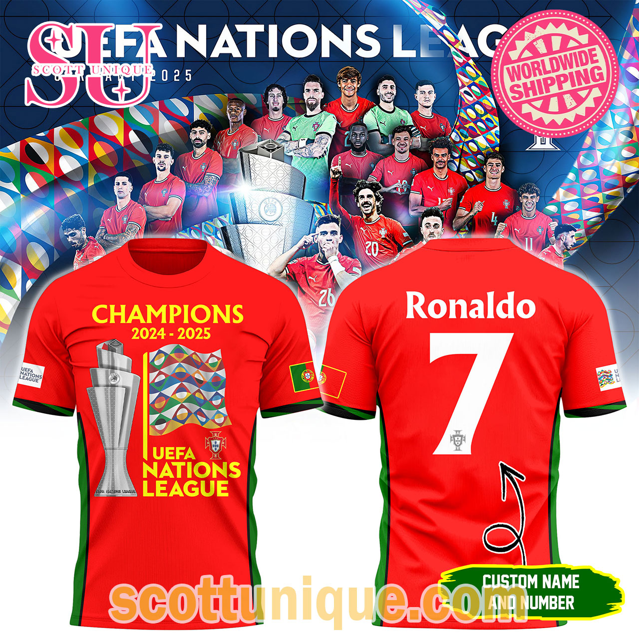 Ronaldo 7 UEFA Nations League 2024-2025 Champions T-Shirt