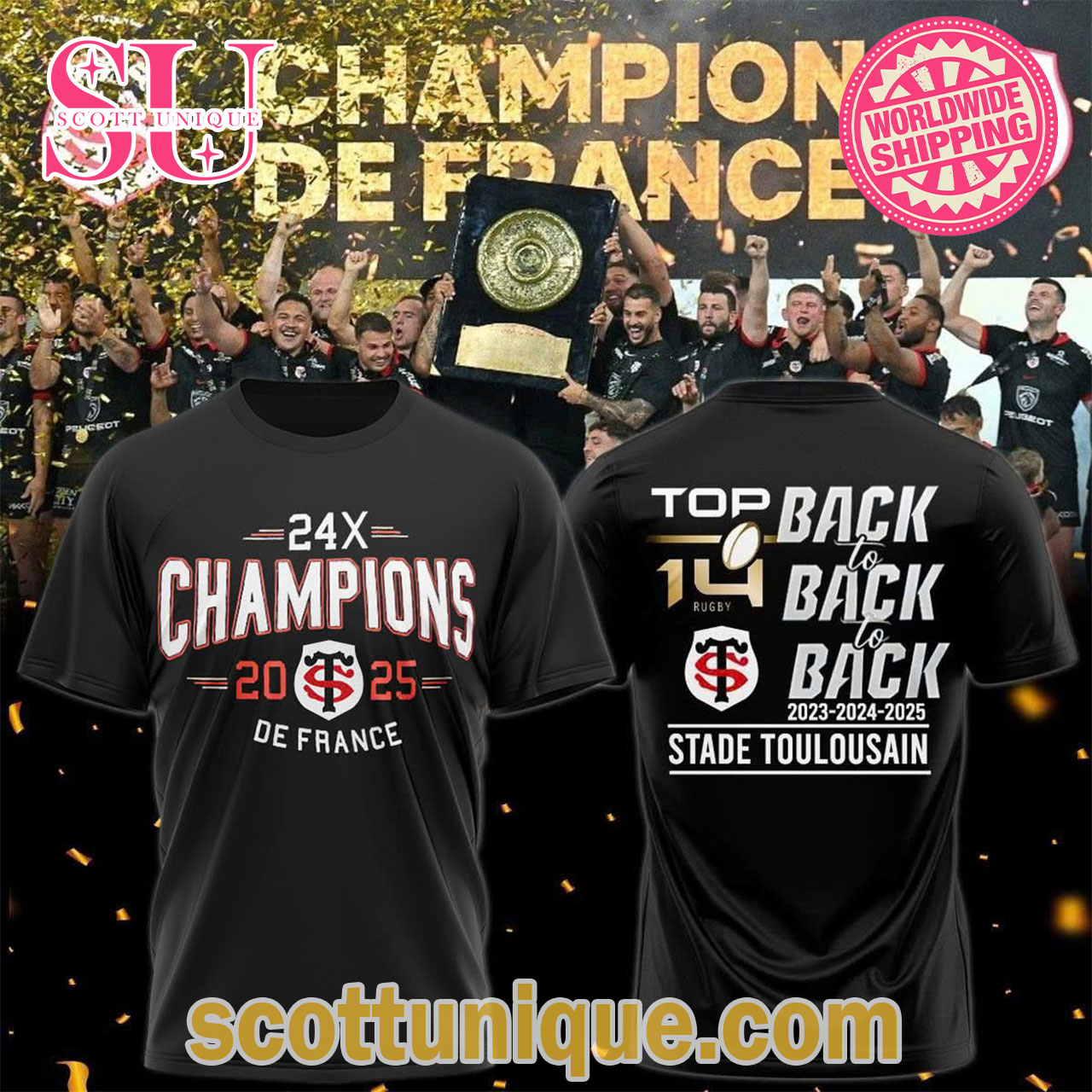 Stade Toulousain 24X Champions 2025  De France T-Shirt